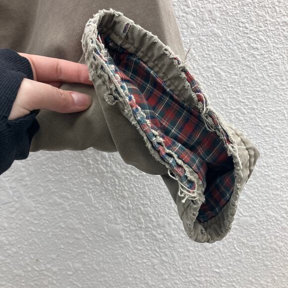 Cabela's Khaki Tan Red Plaid Flannel Lined Pocket Zip Hunting Outdoor Pants READ - Picture 11 of 14